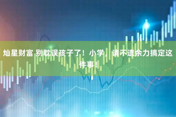 灿星财富 别耽误孩子了！小学，请不遗余力搞定这件事！